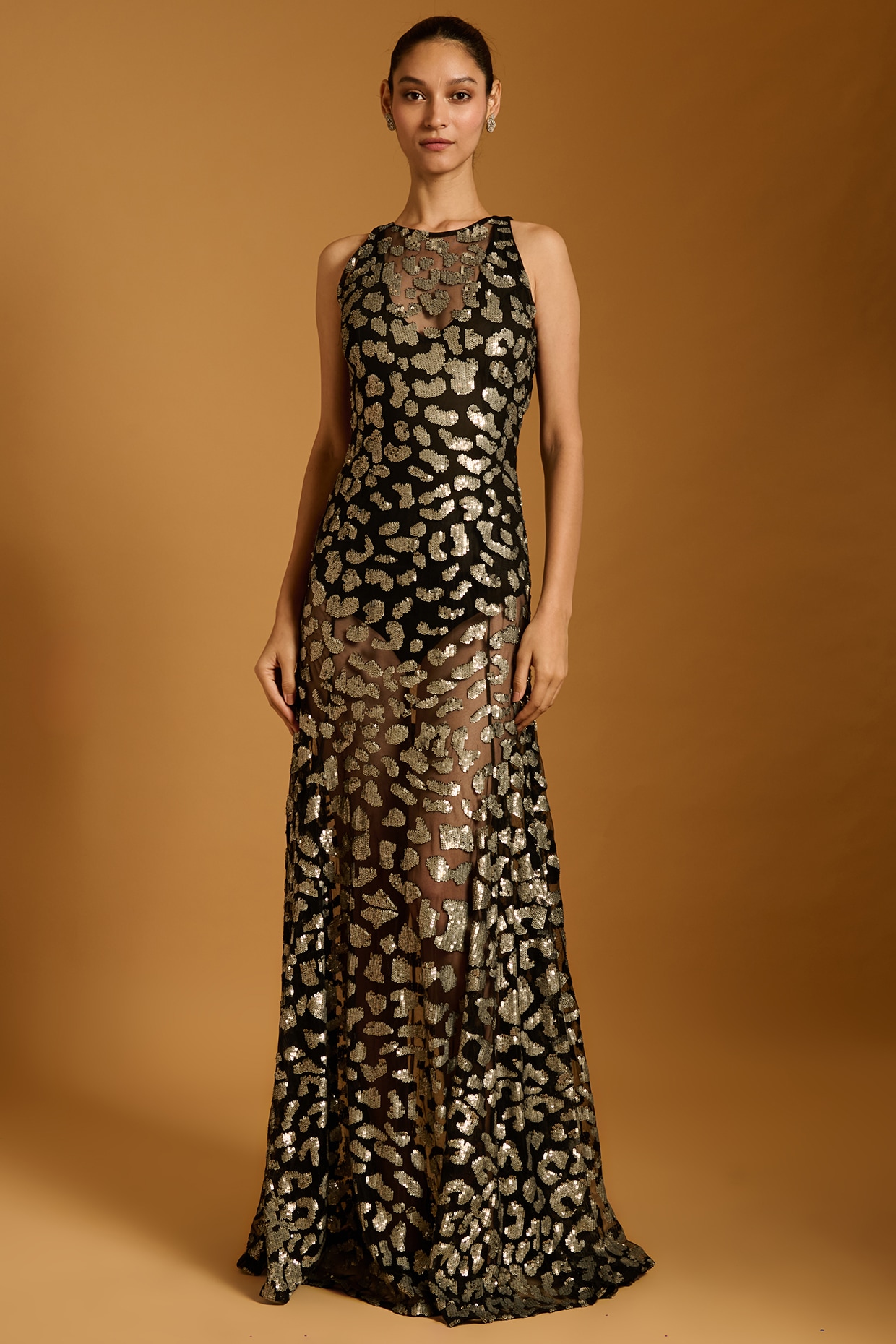 Siddartha Tytler Black Net Sequins embroidered Gown