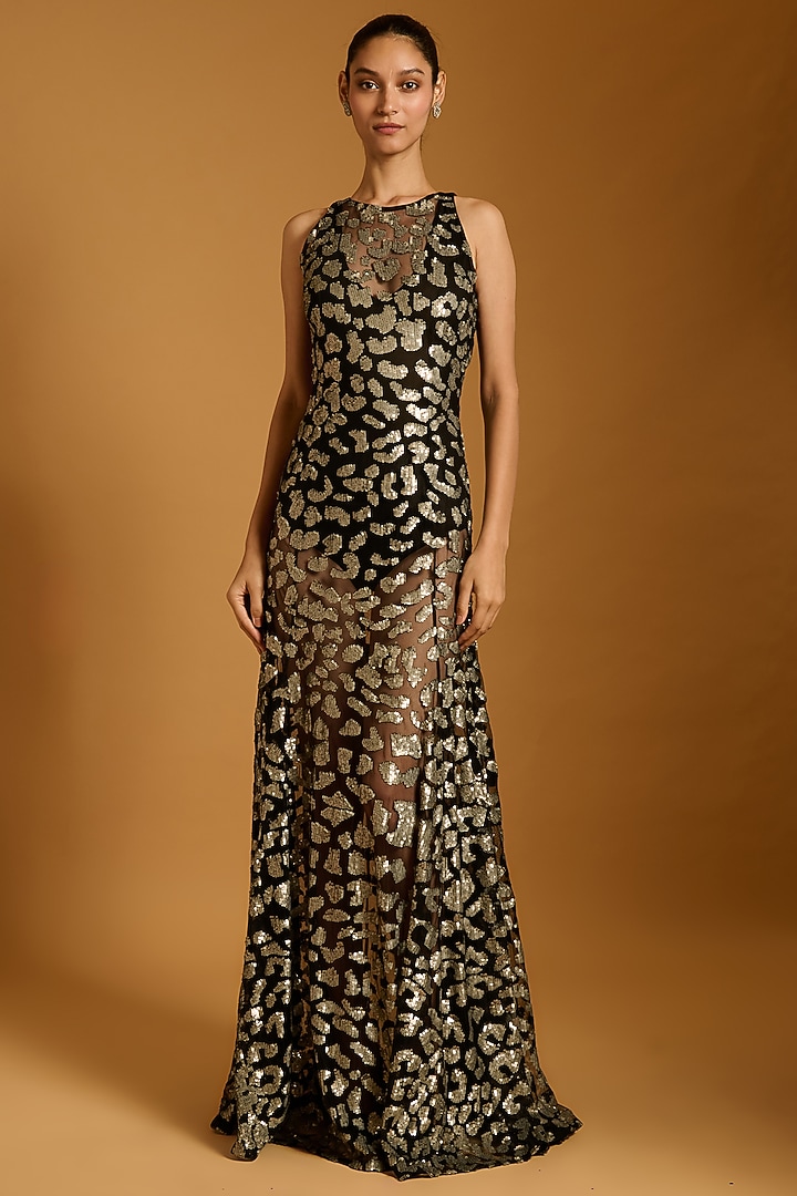 Black Net Sequins embroidered Wedding Gown by Siddartha Tytler at Pernia's Pop Up Shop
