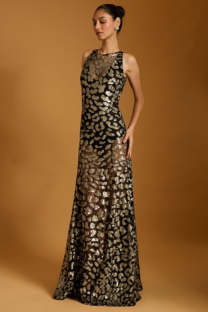 Black Net Sequins embroidered Wedding Gown by Siddartha Tytler at Pernia's Pop Up Shop