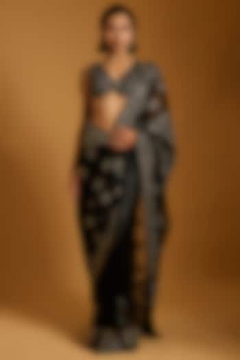 Black Net Embroidered Bridal Saree Set by Siddartha Tytler at Pernia's Pop Up Shop