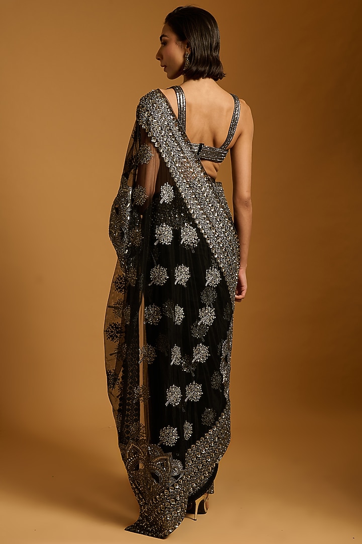 Black Net Embroidered Bridal Saree Set by Siddartha Tytler at Pernia's Pop Up Shop