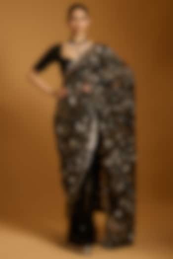 Black Net Sequins Embroidered Bridal Saree Set by Siddartha Tytler at Pernia's Pop Up Shop