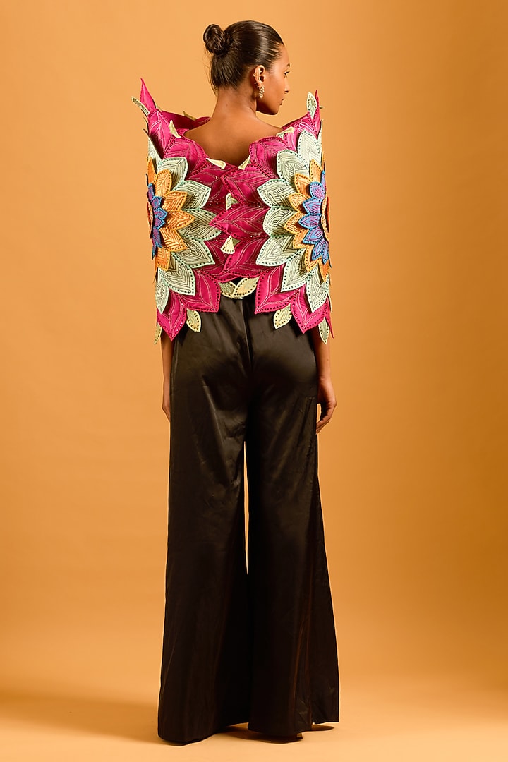 Multi-Colored Dupion Floral Work Cocoon Cape by Siddartha Tytler at Pernia's Pop Up Shop