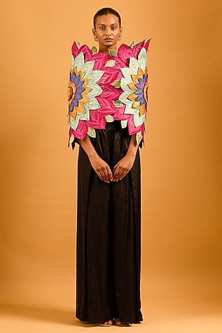 Black Lycra Satin Pleated Pants by Siddartha Tytler