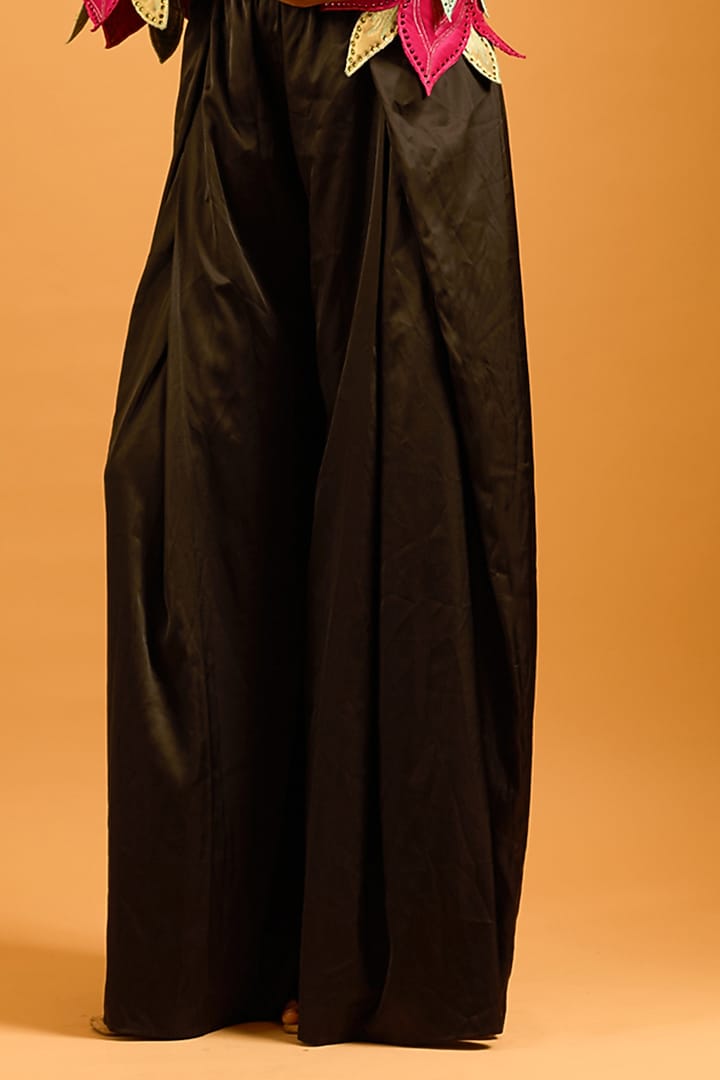 Black Lycra Satin Pleated Pants by Siddartha Tytler at Pernia's Pop Up Shop