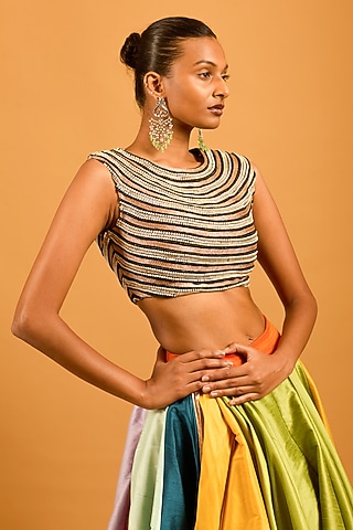 Multi-Colored Net Embroidered Top by Siddartha Tytler