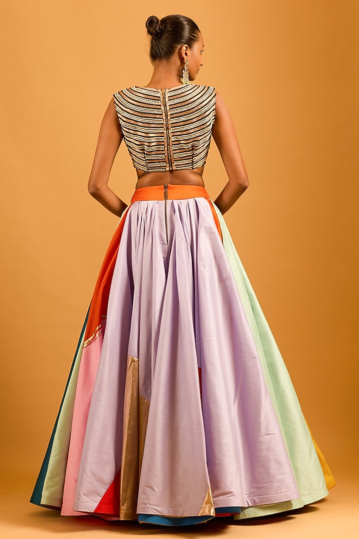 Multi-Colored Raw Silk Asymmetrical Paneled Skirt by Siddartha Tytler at Pernia's Pop Up Shop