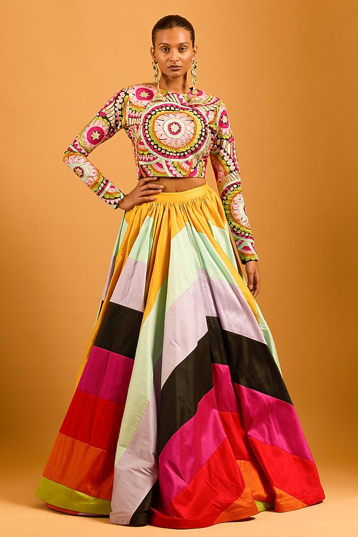 Multi-Colored Dupion Motif Work Top by Siddartha Tytler at Pernia's Pop Up Shop