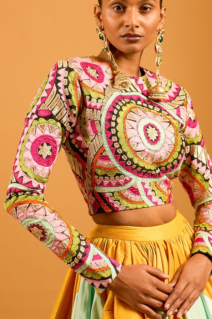 Multi-Colored Dupion Motif Work Top by Siddartha Tytler at Pernia's Pop Up Shop