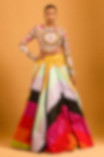 Multi-Colored Raw Silk Dupion Paneled Skirt by Siddartha Tytler at Pernia's Pop Up Shop
