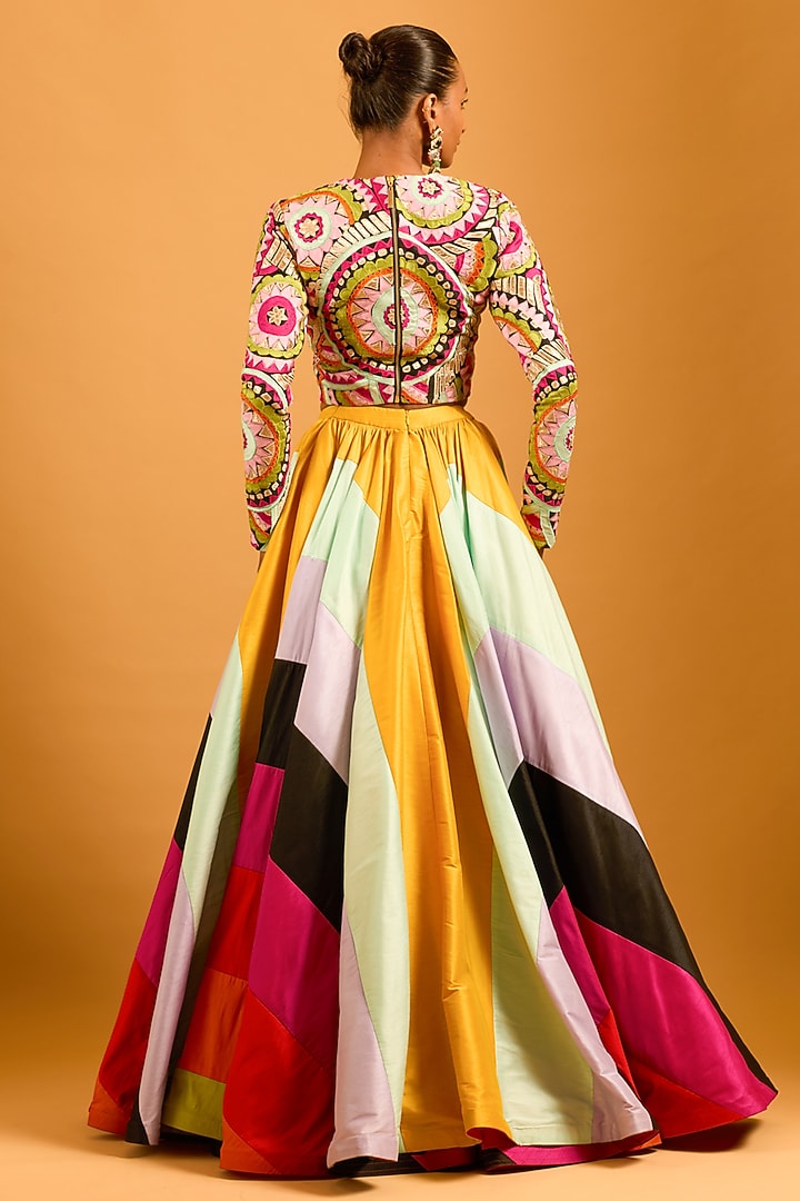 Multi-Colored Raw Silk Dupion Paneled Skirt by Siddartha Tytler at Pernia's Pop Up Shop