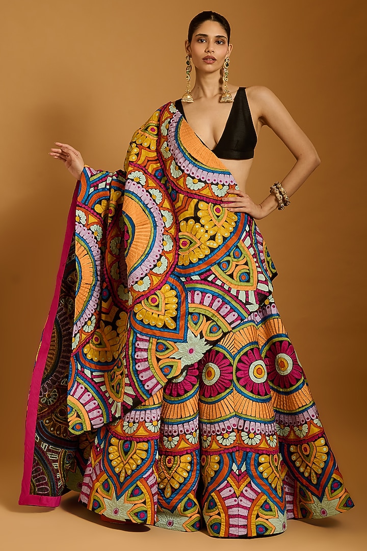 Multi-Colored Raw Silk & Dupion Bridal Lehenga Set by Siddartha Tytler at Pernia's Pop Up Shop