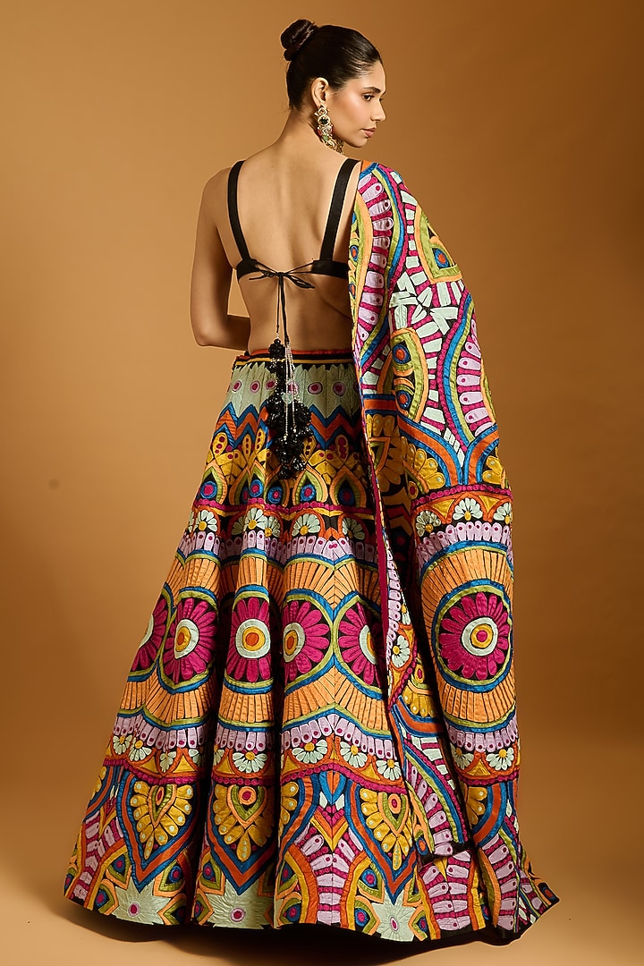 Multi-Colored Raw Silk & Dupion Bridal Lehenga Set by Siddartha Tytler at Pernia's Pop Up Shop