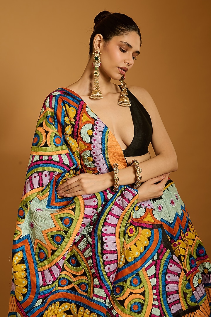 Multi-Colored Raw Silk & Dupion Bridal Lehenga Set by Siddartha Tytler at Pernia's Pop Up Shop