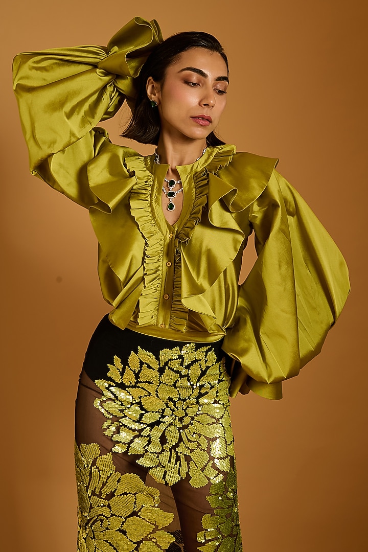 Acid Green Silk Shirt by Siddartha Tytler at Pernia's Pop Up Shop