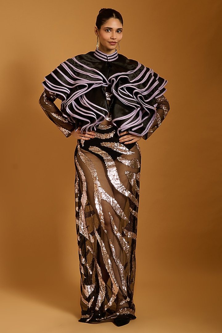 Black Silk Organza Ruffle Jacket by Siddartha Tytler at Pernia's Pop Up Shop