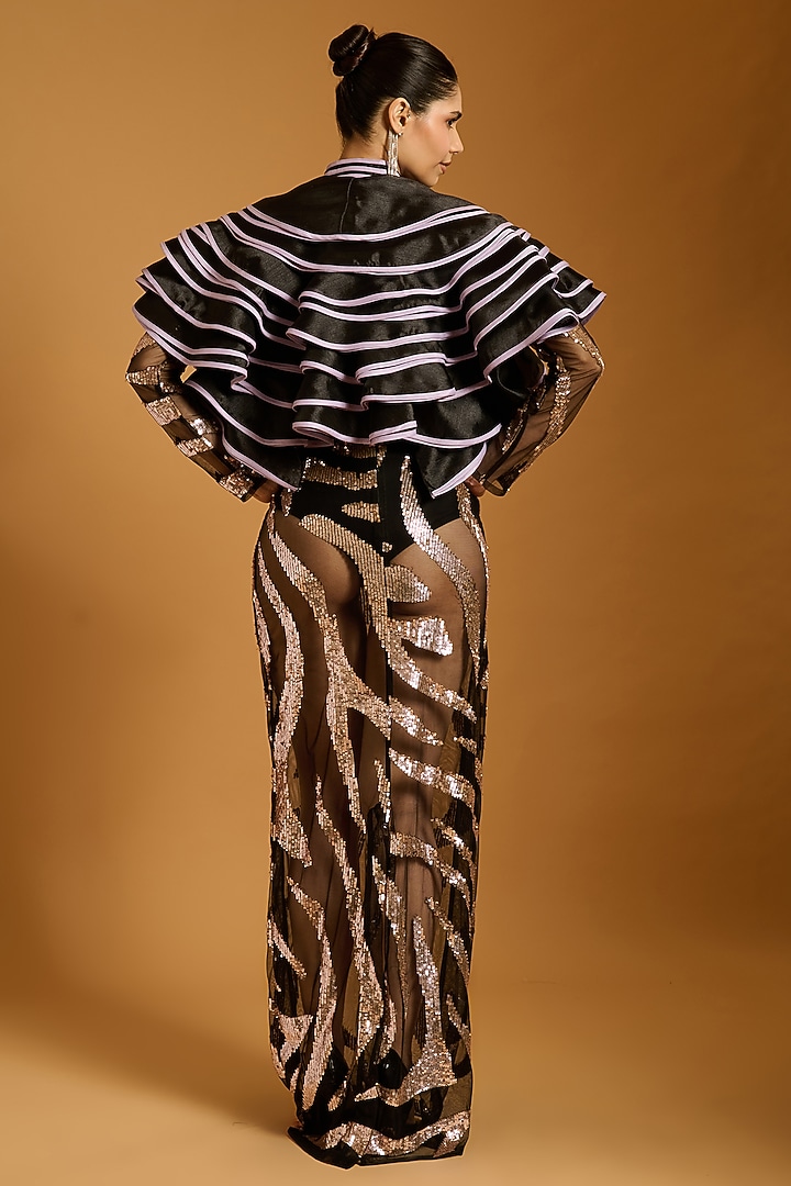 Black Net Motifs Embroidered Column Wedding Gown by Siddartha Tytler at Pernia's Pop Up Shop