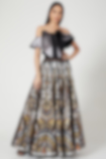 Black & Golden Quilted Skirt Set by Siddartha Tytler