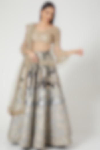 Grey Printed Lehenga With Sequins Blouse by Siddartha Tytler