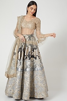 Grey Printed Lehenga With Sequins Blouse by Siddartha Tytler