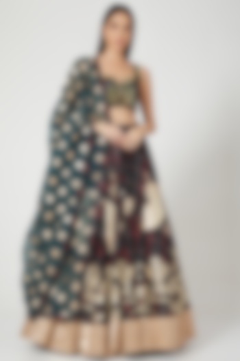 Black Floral Lehenga Set With Embroidered Blouse by Siddartha Tytler
