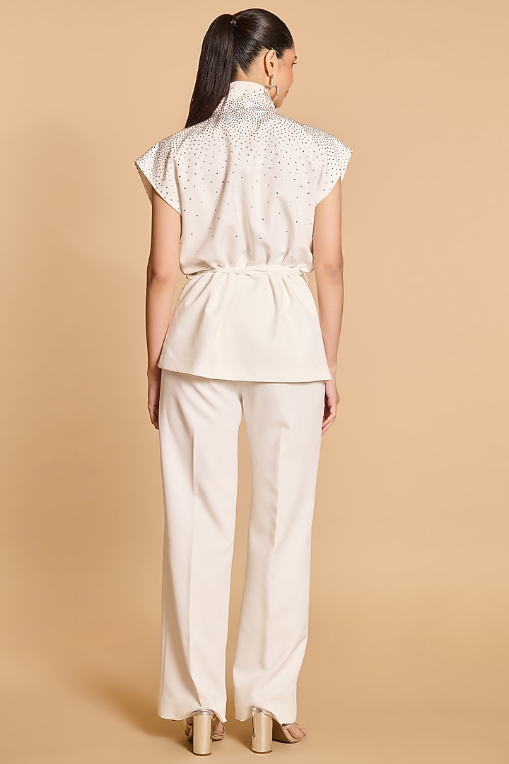 Ivory Microfiber Wrap Jacket Set by Siddartha Tytler at Pernia's Pop Up Shop