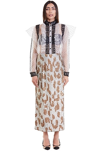 Pewter & Copper Printed Skirt by Siddartha Tytler