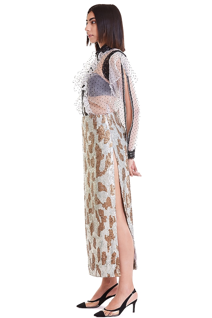 Pewter & Copper Printed Skirt by Siddartha Tytler at Pernia's Pop Up Shop