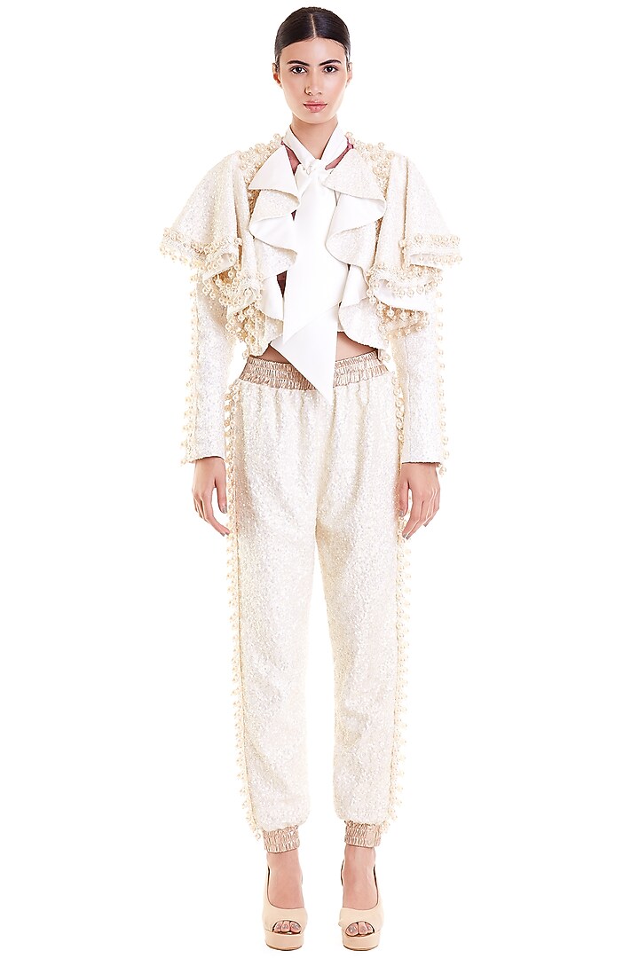 Ivory Embroidered Pant Set by Siddartha Tytler at Pernia's Pop Up Shop