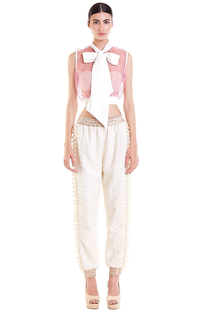 Blush Pink Tie-Up Crop Top Design by Siddartha Tytler at Pernia's Pop ...