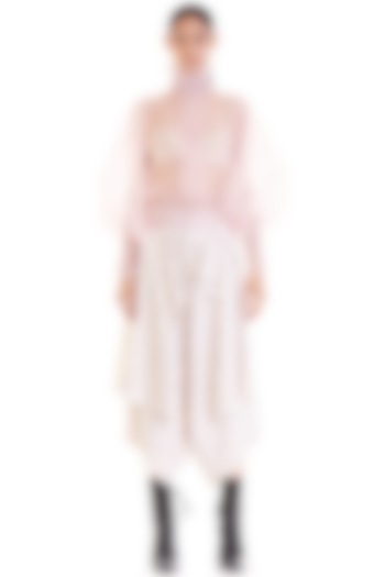 Ivory & Red Dotted Organza Peasant Top by Siddartha Tytler at Pernia's Pop Up Shop