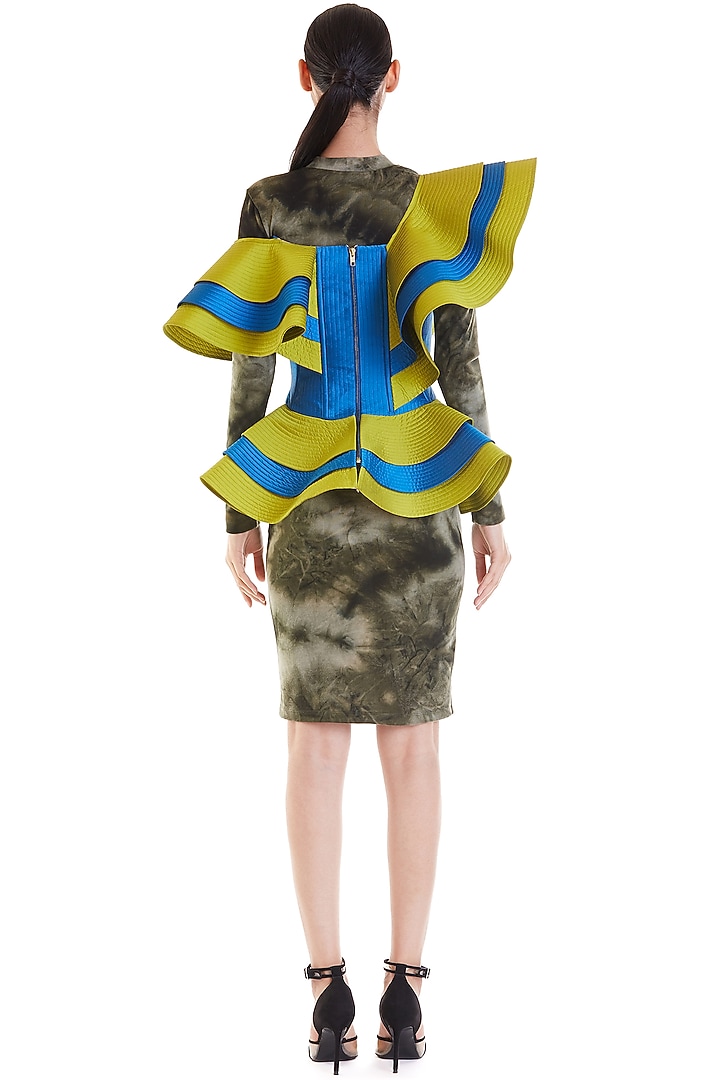 Acid Green & Blue Structured Corset Top by Siddartha Tytler at Pernia's Pop Up Shop