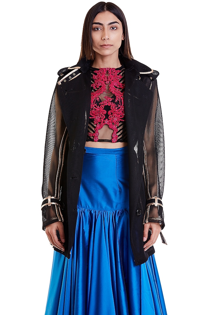 Black Neoprene Trench Coat by Siddartha Tytler at Pernia's Pop Up Shop
