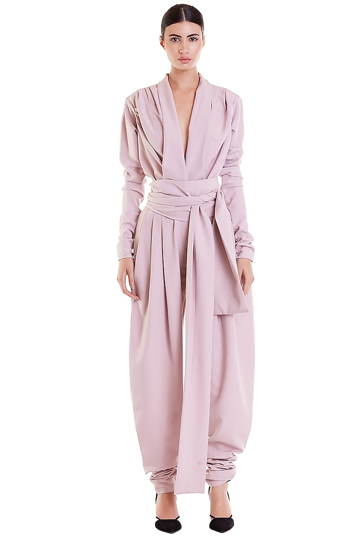 Blush Pink Jumpsuit With Belted Sash by Siddartha Tytler