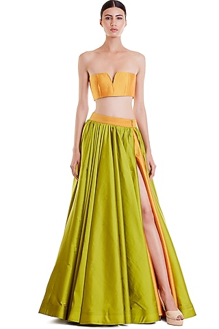 Mustard Taffeta Quilted Bustier by Siddartha Tytler