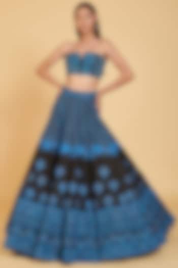 Aster Blue & Black Embroidered Bridal Lehenga Set by Siddartha Tytler at Pernia's Pop Up Shop