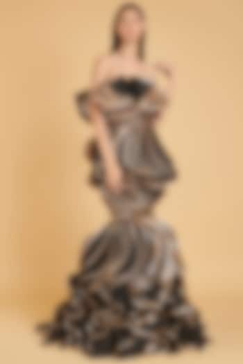 Black Organza Cascade Fish-Tail Gown by Siddartha Tytler at Pernia's Pop Up Shop