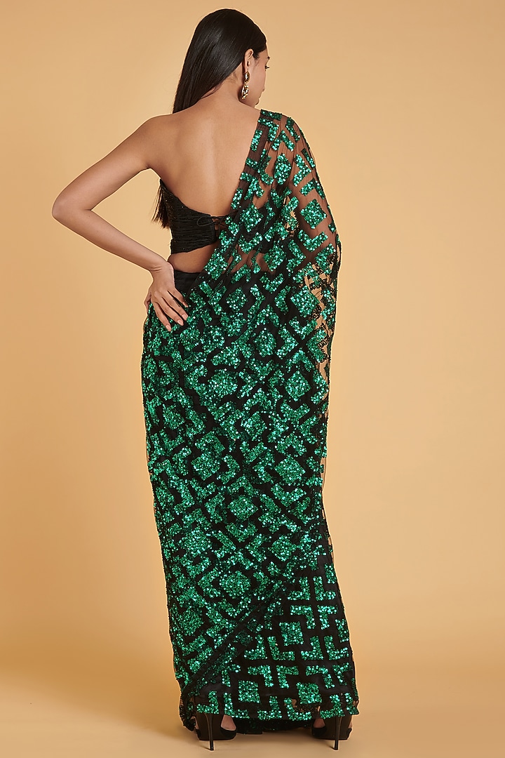 Emerald Green Hand Embroidered Reception Saree Set by Siddartha Tytler at Pernia's Pop Up Shop