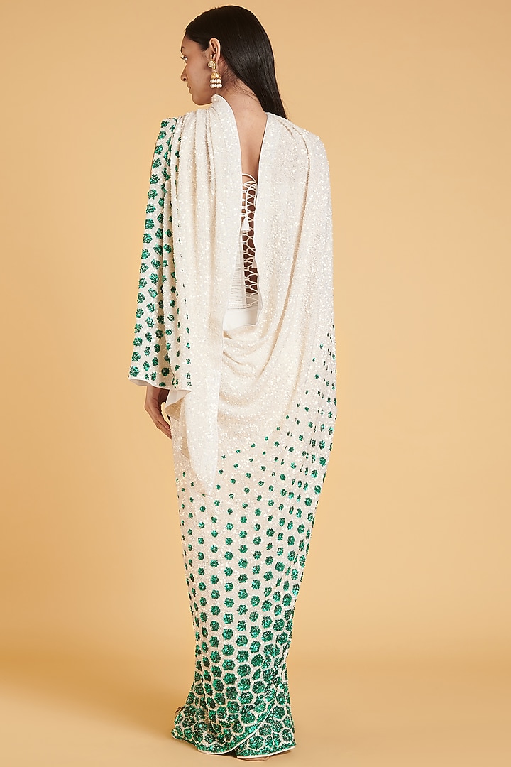 Ivory Hand Embroidered Reception Saree Set by Siddartha Tytler at Pernia's Pop Up Shop