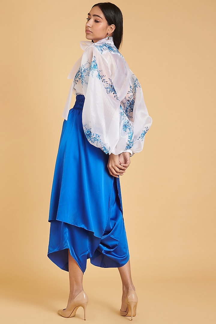 Ivory & Blue Organza Printed Shirt by Siddartha Tytler at Pernia's Pop Up Shop
