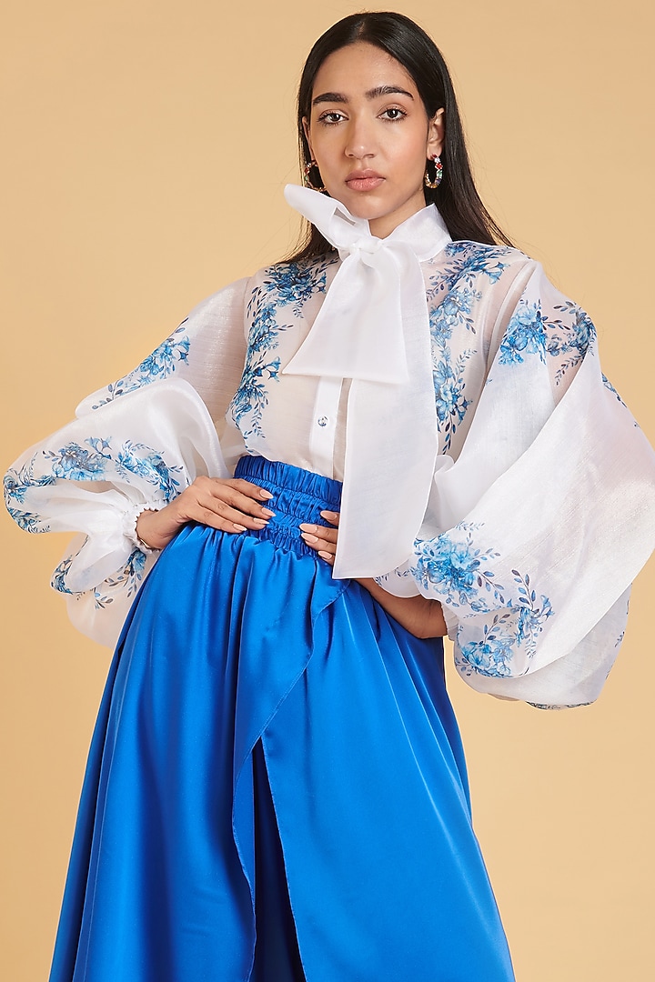 Blue Lycra Satin Dhoti Pants by Siddartha Tytler at Pernia's Pop Up Shop