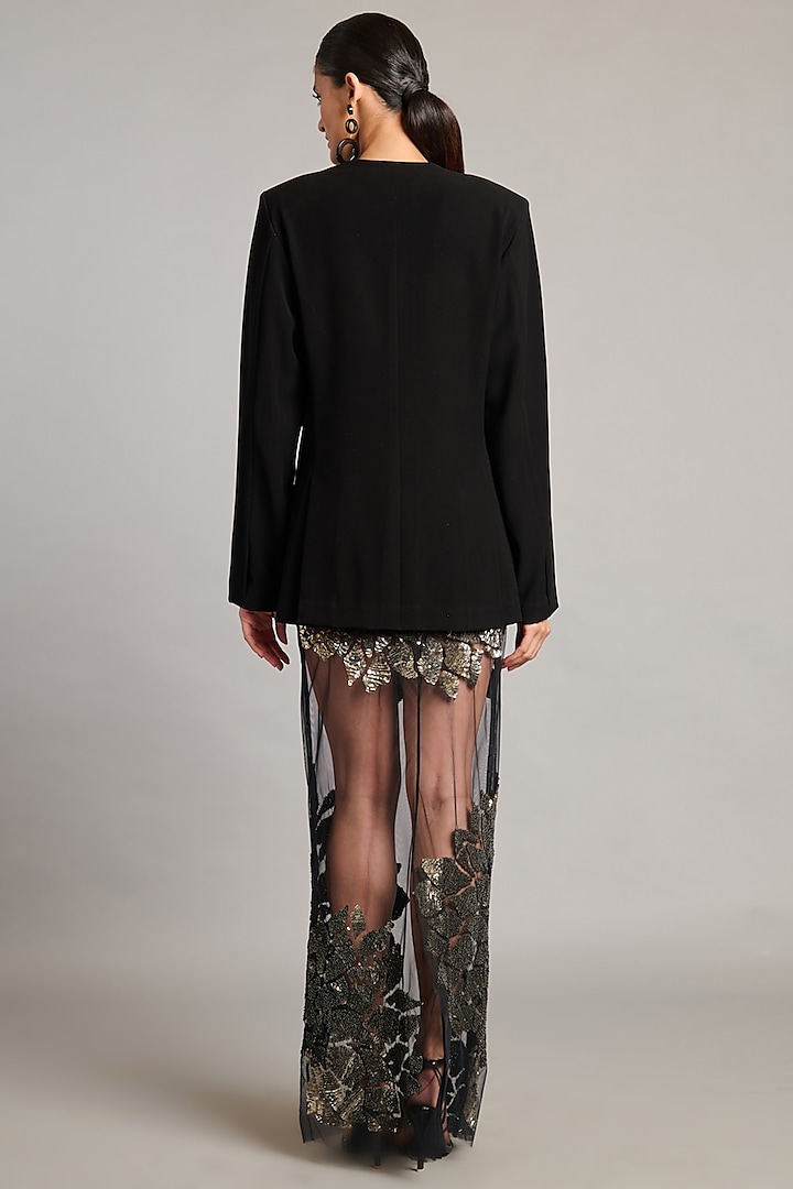 Black Net Floral Embroidered Sheer Skirt by Siddartha Tytler at Pernia's Pop Up Shop