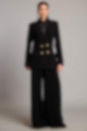 Black Microfiber & Knit Blazer Set by Siddartha Tytler at Pernia's Pop Up Shop