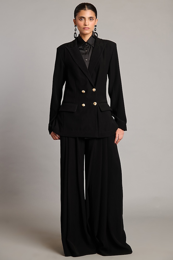 Black Microfiber & Knit Blazer Set by Siddartha Tytler at Pernia's Pop Up Shop