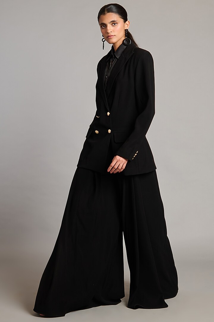 Black Microfiber & Knit Blazer Set by Siddartha Tytler at Pernia's Pop Up Shop