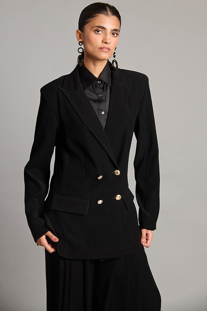 Black Microfiber & Knit Blazer Set by Siddartha Tytler at Pernia's Pop Up Shop