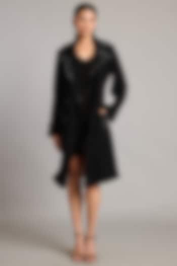 Black Microfiber & Knit Trench by Siddartha Tytler at Pernia's Pop Up Shop