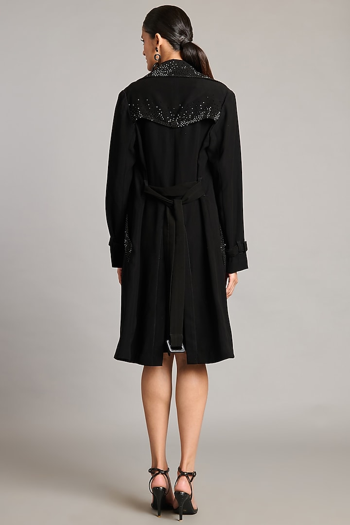 Black Microfiber & Knit Trench by Siddartha Tytler at Pernia's Pop Up Shop