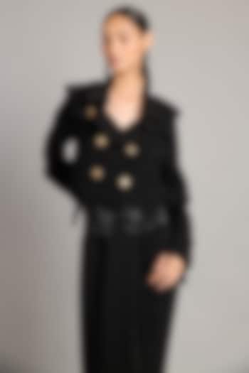 Black Microfiber & Knit Crop Trench by Siddartha Tytler at Pernia's Pop Up Shop