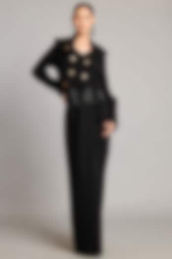 Black Microfiber & Knit Draped Lungi Skirt by Siddartha Tytler at Pernia's Pop Up Shop